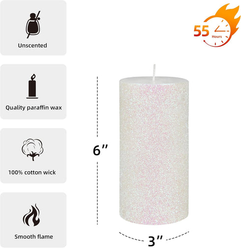 Zest Candle Pillar Candle - 3 by 6-Inch, Metallic White Glitter