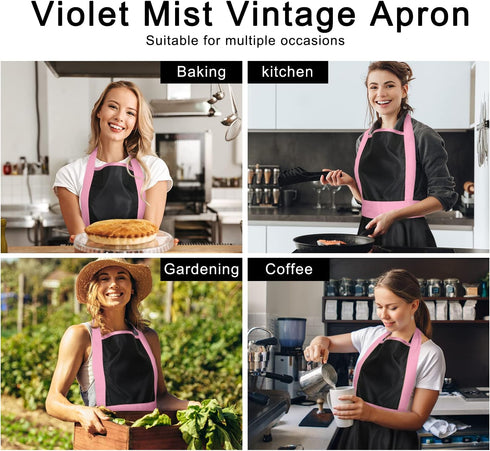 Cute Lovely Retro Aprons for Women, Vintage 50s Black Pink Cooking Kitchen Ruffle Apron