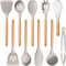 E-far Silicone Cooking Utensils Set, 10-Piece Heat Resistant Kitchen Tools with Wooden Handle