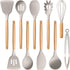 E-far Silicone Cooking Utensils Set, 10-Piece Heat Resistant Kitchen Tools with Wooden Handle