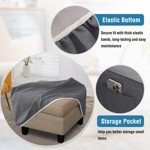 18"-19" H.VERSAILTEX Ottoman Cover Slipcover Square Fit Length Footrest Sofa Slipcovers Stool Cover Footstool Protector