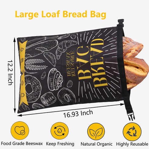 EthosCraft 2 Packs Bread Bags for Homemade Bread- XL Beeswax Bread Bags for Sourdough Reusable Food Grade Bread Storage