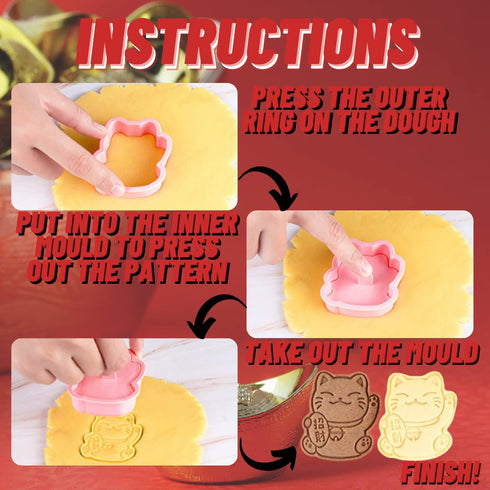 Crethinkaty 6pcs Chinese New Year Cookie Cutters - 3D Biscuit Mold Fondant Molds for Chinese New Year Bakeware