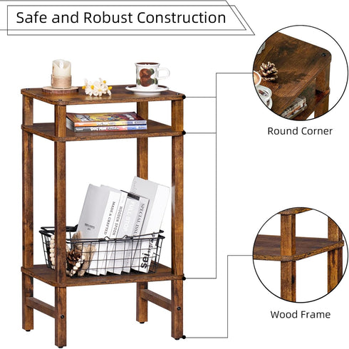 3-Tier YUFAM Side Table End Table Tall Night Stand for Living Room Bedroom Bathroom Office Furniture Brown
