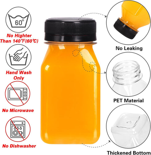 36pcs 4oz Moretoes Juice Bottles, Small Plastic Bottles with Caps, Reusable Clear Containers with Lids for Juicing