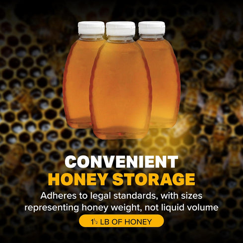 24-Pack, 1.5 lb Mann Lake Honey Squeeze Bottle, Easy Honey Dispensing, Durable, White Flip-Top Lids Included