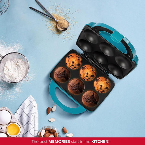 Holstein Housewares Non-Stick Cupcake Maker, Teal - Makes 6 Cupcakes, Muffins, Cinnamon Buns