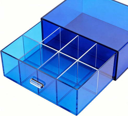 HappyDino Countertop, Acrylic Tea Bag Organizer and Storage Box Stackable Tea Bag Holder with Drawer for Navy Blue