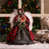 Glitzhome Handmade Plaid Angel Figurine Christmas Treetop Ornament, 12" H, Red & Black