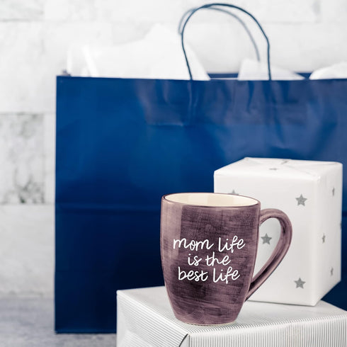 Mom Life is the Best Life Deep Purple Large 20 oz Ceramic Coffee Mug, Purple Tea Cup