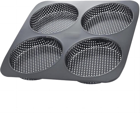 Hamburger Bun Pan, 5 Inch Non-Stick Carbon Steel Mold, 4 Cup Big Baking Pan for Homemade Buns