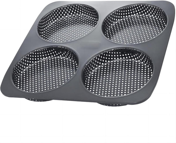 Hamburger Bun Pan, 5 Inch Non-Stick Carbon Steel Mold, 4 Cup Big Baking Pan for Homemade Buns