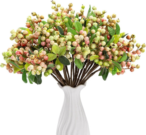 SHACOS Artificial Pink Berry Stems 20 PCS Fake Berries Branches Spray with