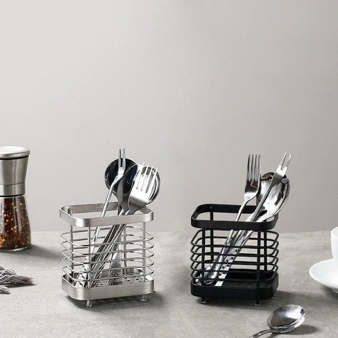 Stainless Steel Kitchen Utensil Holder, Countertop Drying Caddy, Rust-Proof Cutlery Drainer for Kitchen Utensils