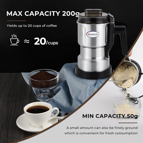 Moongiantgo Coffee Grinder Electric, 250W Mini Spice Grain Mill, 200ml Capacity for Spices, Seeds, Rice, Beans