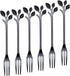 Appetizer Cake Fruit Forks Set of 6, Black Leaf Cocktail Picks for Tasting Dessert, Kitchen Accessory for Parties
