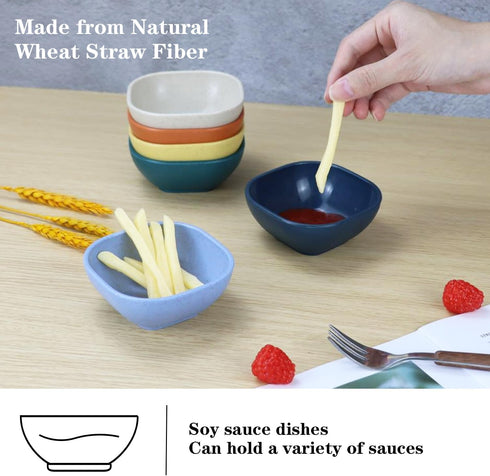 PYRMONT Wheat Straw Small Bowls, 5 OZ Dipping Sauce Cups Set of 6, Unbreakable for Side Dish, Ketchup, BBQ