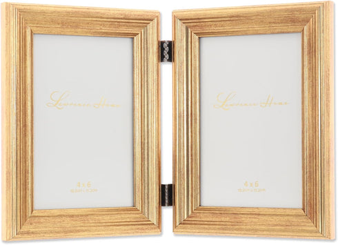 Lawrence Frames 4x6 Hinged Double Sutter Picture Frame, Burnished Gold