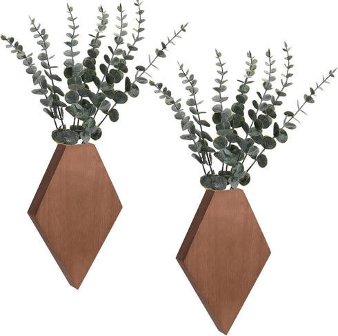 2 Color,9.8 6.6 1.2 Inches) Chunful Pcs Wooden Wall Planter Decor Hanging Faux Plants Greenery Flowers Holder Vase