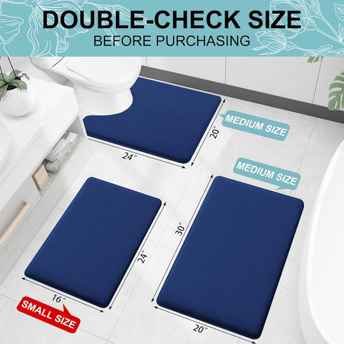 Smiry Memory Foam Bath Mat 24x16 - Extra Soft and Absorbent Non Slip Washable Carpet for Bathroom, Navy Blue