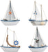 BUYGO O Mini Sailboat Model Decoration - 4-Piece Wooden Miniature Sailing Boat Home