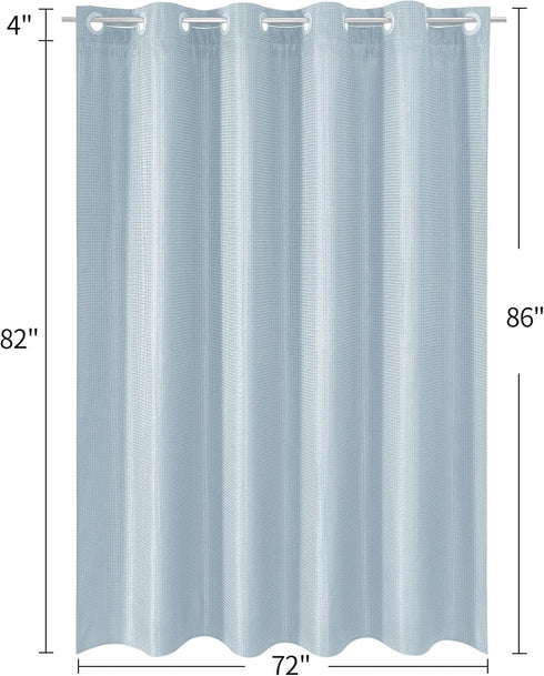 Set, 86 inch Set MitoVilla No Hooks Needed Extra Long Shower Curtain Liner Blue XL Heavyweight Waffle Fabric Cloth