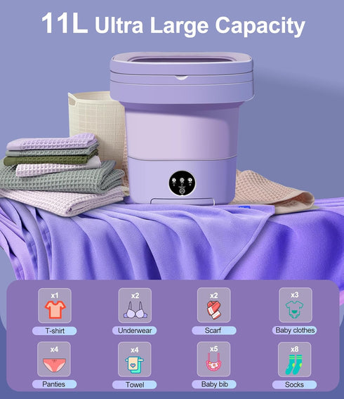 Mini Washing Machine 11L, Portable Washer with 3 Modes for Deep Cleaning Underwear, Baby Clothes, Travel