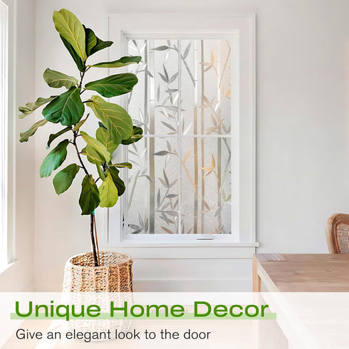 rabbitgoo Window Privacy Film, Frosted Bamboo Pattern, Removable UV Blocking Decorative Cling for Home, 23.6 in X 6.5