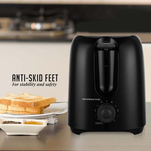 OVENTE Electric 2 Slice Toaster Machine with 6-Shade Toast Settings, 700W Power, Black TP2210B
