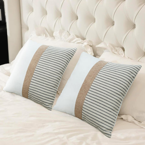 18x18, Set 2, JASEN Farmhouse Pillow Covers Modern Accent Square Throw Pillow Covers of Grey and Beige Striped