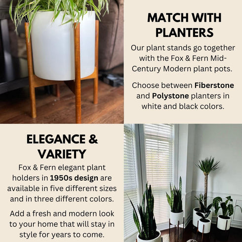 8 Inch Fox & Fern Mid Century Plant Stand Fixed Size Wooden Plant Stand for Indoor Planters (Not Included) - Raised