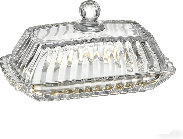 Clear Glass Butter Dish with Lid for Countertop - Refrigerator Door Shelf,