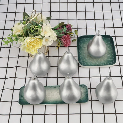Meiwlong 6 PCS Fake Plastic Pear Silver Golden Decoration New Year Artificial Realistic Fruit Model Faux Lifelike