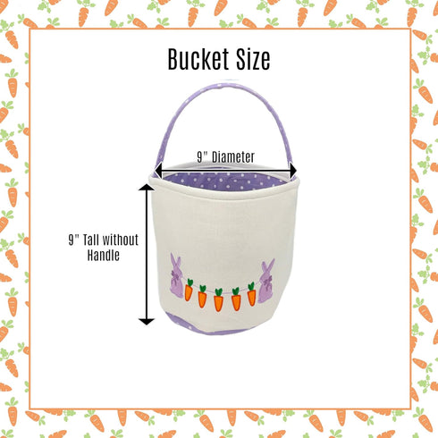 9 Inch Easter Basket, White Canvas with Bunny and Carrot Design, Diameter, Polka Dot Liner, Foldable Handle, for Egg