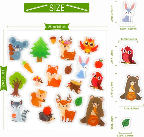 20 PCS Woodland Animals Thick Gel Clings - Window Decals Stickers for Kids, Toddlers, and Adults Home Nursery