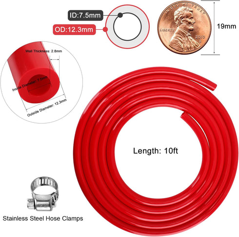 Beer CO2 Gas Line Kit - 10ft PVC Tubing Hose & 4PCS Stainless Steel Hose Clamps for 5/16’’ Barb Ball Lock