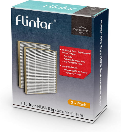 Flintar True HEPA Replacement Filter, Compatible with TaoTronics TT-AP002 and VAVA VA-EE008 Air Purifiers