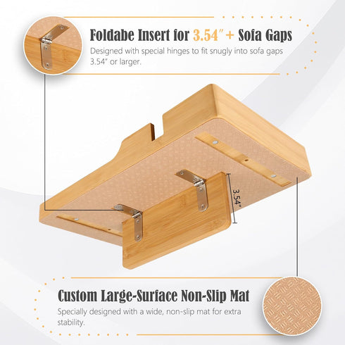 2-in-1 2 Remotes,15.35x9.84-inch Nnewvante Couch Tray, Insert & Flat Sofa Organizer Bamboo with Cup Holders,Fits Seat