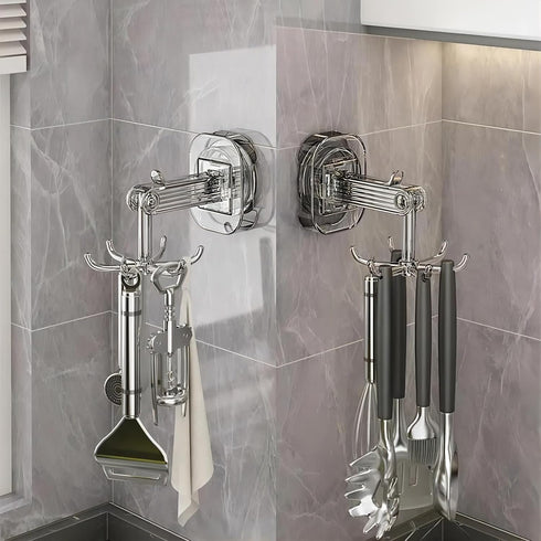 Hanging Utensil Holder Hooks, Kitchen Utensil Hanger Wall Mount with 360° Rotating Hook, 2 Pack Transparent