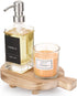 POVTOKA Wood Pedestal Stand, Farmhouse Wood Riser for Bathroom Kitchen Counter, Rustic Wooden