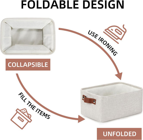 DULLEMELO Fabric Storage Baskets Set of 2 - 11.8x7.9x5.1 inch Small Organizing Baskets with PU Handles (Beige)