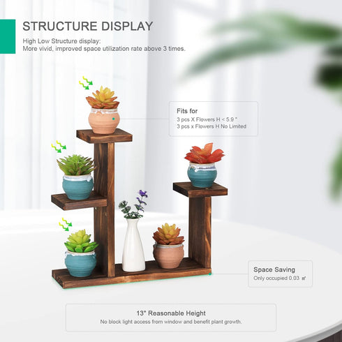 Wooden Tabletop Plant Stand, 5 Tier Succulent Plant Holder, Decorative Planter Holder for Living Room Home Office