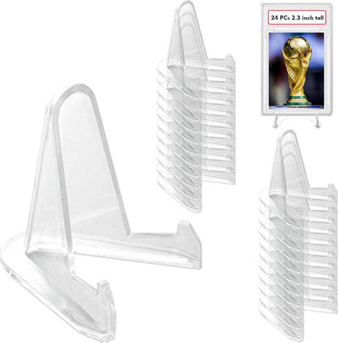 24 Packs Card Stands for Displaying Graded Cards, Challenge Medals, and Casino Chips (2.3 Inch Tall, Clear)