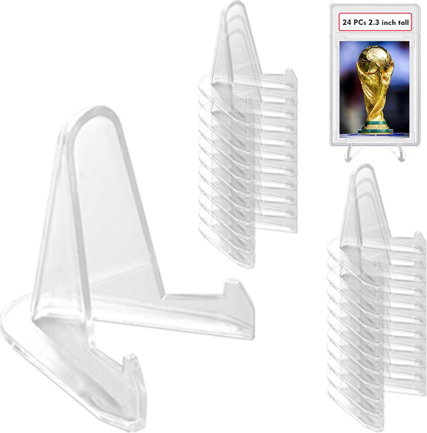 24 Packs Card Stands for Displaying Graded Cards, Challenge Medals, and Casino Chips (2.3 Inch Tall, Clear)