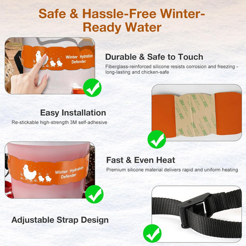 Carpower 2-5Gal 6ft 77 Thermostat Chicken Waterer Heater, Thermo Bucket Belt Heated Strap for Bucket Chicken Waterers