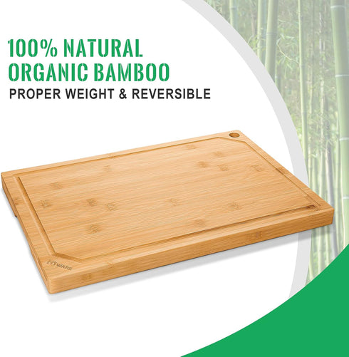 Hiware Bamboo Cutting Board for Kitchen, Heavy Duty Wood Cutting Board with Juice Groove, 100% Organic Bamboo, 15" x 10"