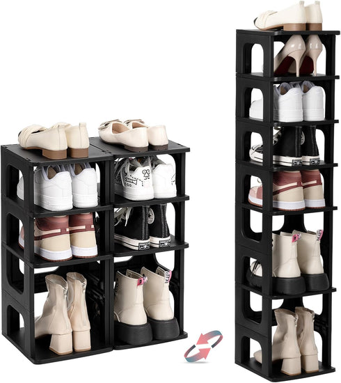 TRZZ 4-Tier Small Shoe Rack, DIY Height-Adjustable Mini Shoe Organizer for Entryway, Closet, Small Space (Plastic,