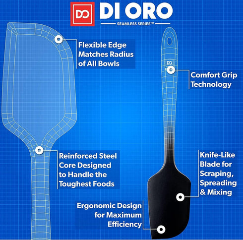 DI ORO 4pc Silicone Spatula Set, Rubber Kitchen Scraper for Baking, Cooking & Mixing, 600°F Heat-Resistant, Black