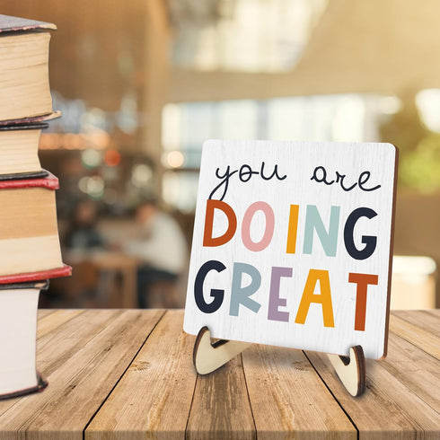 Siumeili Decorative Desk Decor Motivational You Are Doing Great Affirmations Nursery Decor Plaque with Wooden Stand