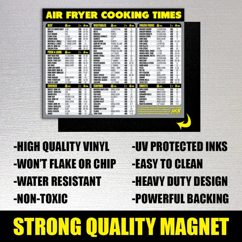 Air Fryer Cooking Times Chart Magnet - Extra Large Easy to Read Magnetic Cheat Sheet for Healthy Cooking